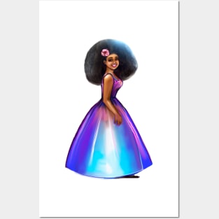 Princess in blue  ! beautiful  black girl with Afro hair, brown eyes and dark brown skin. Black princess Posters and Art